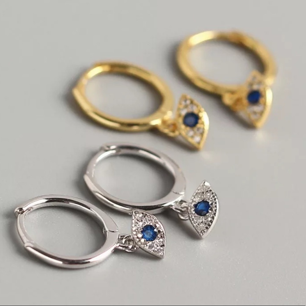 🔥👁Insta sterling silver\gold plated eye small hoop earrings - Picture 5 of 7